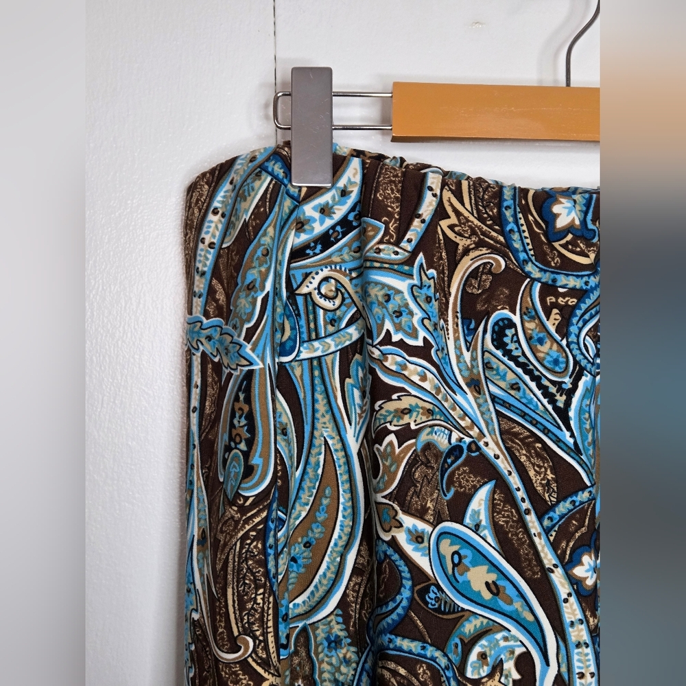 Handmade Women's L Midi Skirt Brown and Blue Paisley Print Comfort Fit